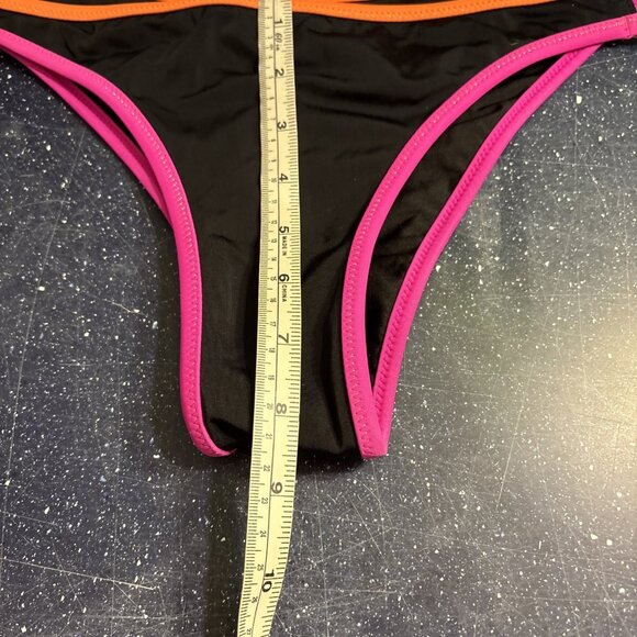 Victoria's Secret NWOT Bikini Bottom Black w/Pink Orange Gray Trim Hi-Cut Sz L - Picture 9 of 9